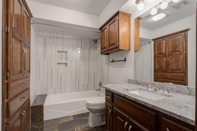 1615 Fox Hollow Rdg, Oklahoma City, OK 73131 - bathroom with vanity,  shower combination, and marble finish flooring