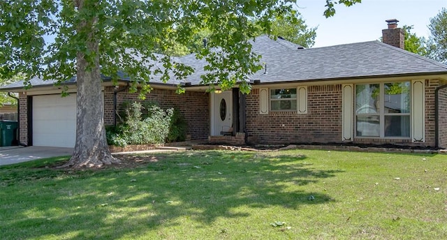 12612 Bannockburn Pl, Oklahoma City, OK 73142 - view of front facade with brick siding, a garage, a chimney, and roof with shingles