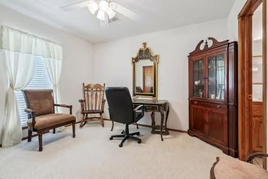 11416 Leslie Beachler Ln, Midwest City, OK 73130 - office with a ceiling fan and light carpet