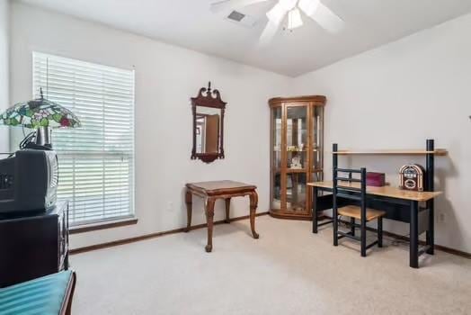 11416 Leslie Beachler Ln, Midwest City, OK 73130 - office space featuring ceiling fan and carpet floors