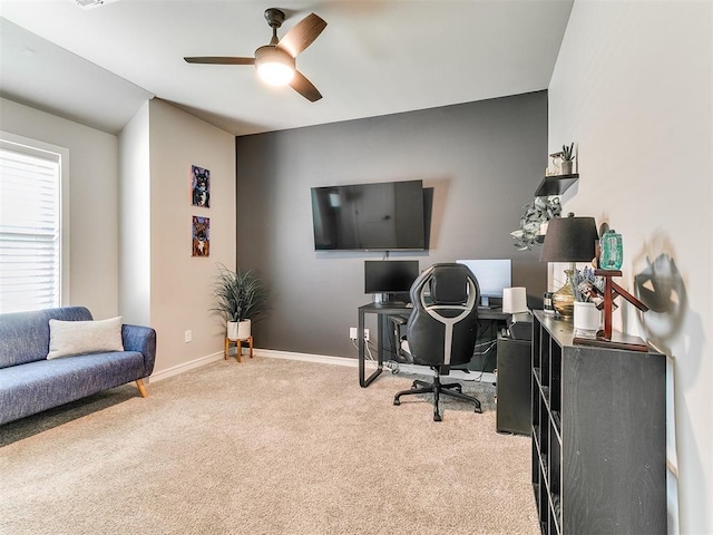 15109 Caspian Ln, Edmond, OK 73013 - carpeted office featuring ceiling fan and baseboards