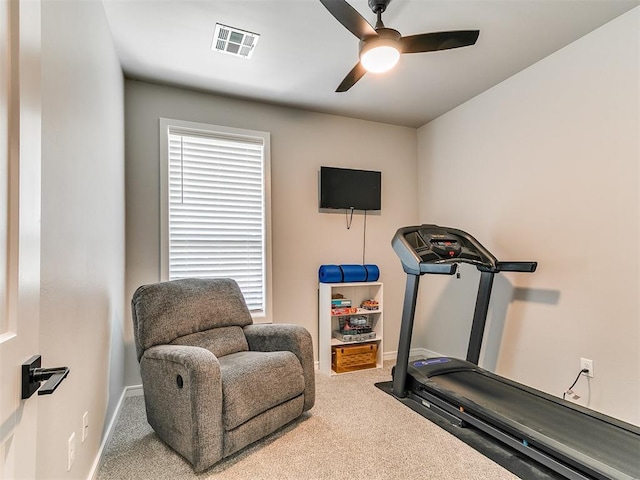 15109 Caspian Ln, Edmond, OK 73013 - workout room with carpet and a ceiling fan