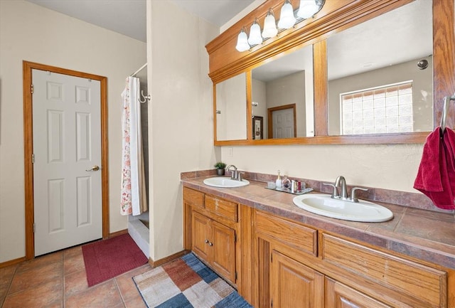 125 NW 147th St, Edmond, OK 73013 - full bathroom featuring double vanity and curtained shower