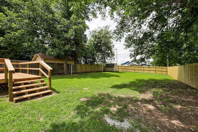 825 Elm Ave, Yukon, OK 73099 - fenced backyard with a wooden deck