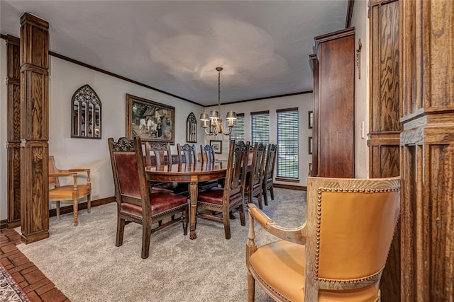 1504 Canary Pl, Edmond, OK 73034 - dining room with a chandelier, crown molding, and brick patterned floors