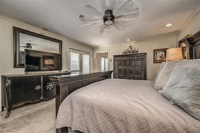1504 Canary Pl, Edmond, OK 73034 - bedroom with ornamental molding, carpet floors, and a ceiling fan