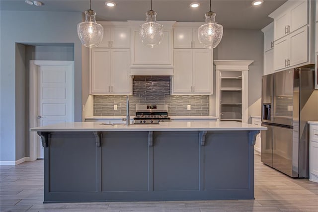 3800 Palmetto Trl, Oklahoma City, OK 73179 - kitchen featuring stainless steel appliances, recessed lighting, light countertops, backsplash, and white cabinets