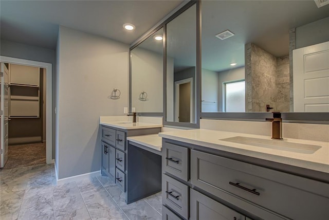 3800 Palmetto Trl, Oklahoma City, OK 73179 - full bath with vanity, marble finish floors, recessed lighting, and a spacious closet