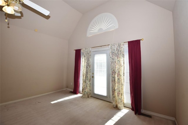 12608 Redstone Ct, Oklahoma City, OK 73142 - unfurnished room with a ceiling fan and high vaulted ceiling