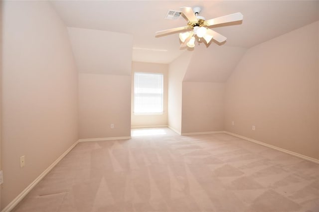 12608 Redstone Ct, Oklahoma City, OK 73142 - additional living space featuring vaulted ceiling, light colored carpet, and a ceiling fan