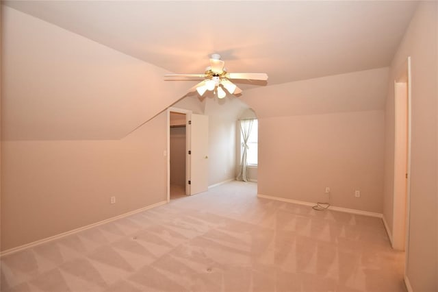 12608 Redstone Ct, Oklahoma City, OK 73142 - additional living space with ceiling fan, lofted ceiling, and light colored carpet