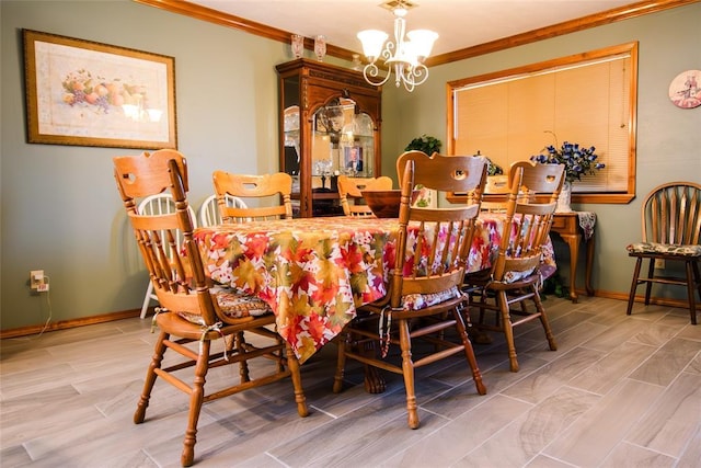 23281 N Pvt 3227 Dr, Pauls Valley, OK 73075 - dining area featuring a chandelier and ornamental molding