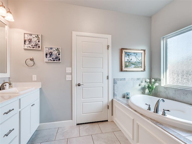 1417 Atalon Dr, Moore, OK 73160 - full bathroom featuring vanity, a garden tub, and tile patterned floors