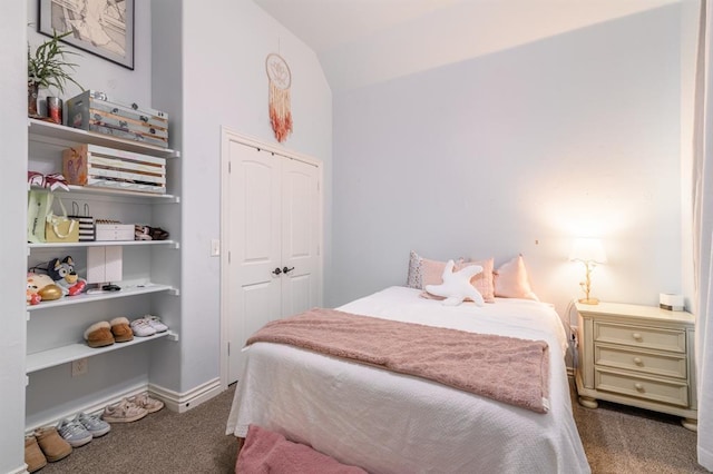 3101 Firewheel Rd, Edmond, OK 73013 - bedroom featuring carpet, vaulted ceiling, and a closet
