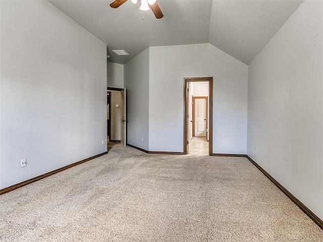 12824 NW 6th St, Yukon, OK 73099 - empty room featuring ceiling fan, light colored carpet, and lofted ceiling