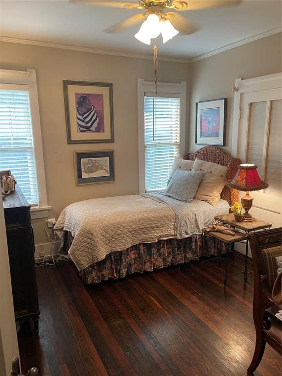 1845 W Park Pl, Oklahoma City, OK 73106 - bedroom featuring hardwood / wood-style flooring, crown molding, and ceiling fan