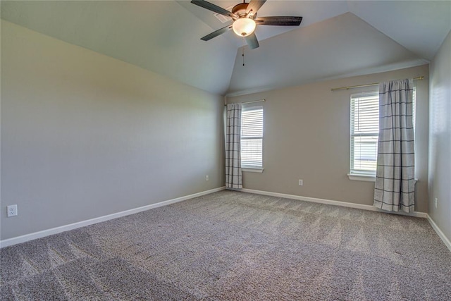 9120 NW 123rd St, Yukon, OK 73099 - empty room featuring a ceiling fan, lofted ceiling, and carpet
