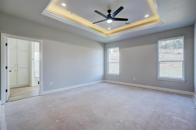 13337 SE 95th St, Oklahoma City, OK 73165 - unfurnished room with a tray ceiling, ceiling fan, recessed lighting, and unfinished concrete floors