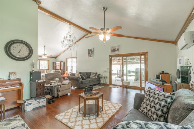 1404 Oak Dr, Edmond, OK 73034 - living room with ceiling fan, an AC wall unit, and wood finished floors