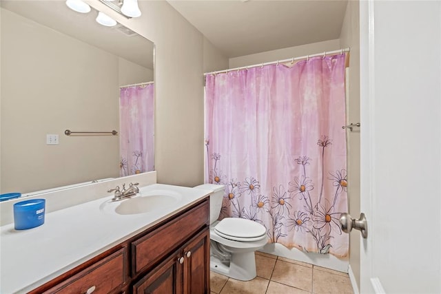 4705 Stag Horn Dr, Yukon, OK 73099 - bathroom featuring vanity, tile patterned floors, and a shower with curtain