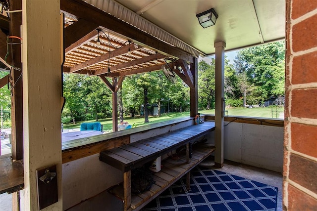 10517 SE 49th St, Oklahoma City, OK 73150 - view of patio / terrace with view of wooded area and a pergola