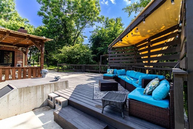 10517 SE 49th St, Oklahoma City, OK 73150 - wooden deck with an outdoor hangout area
