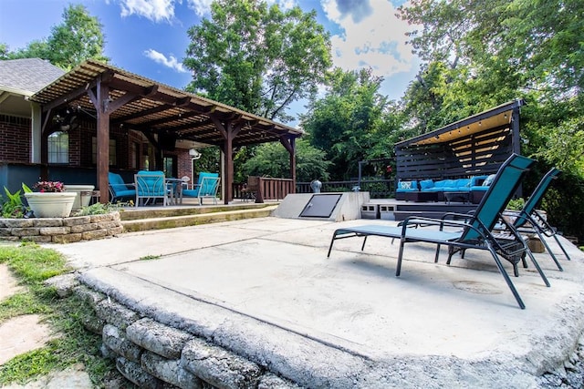10517 SE 49th St, Oklahoma City, OK 73150 - view of patio / terrace featuring outdoor lounge area and a pergola