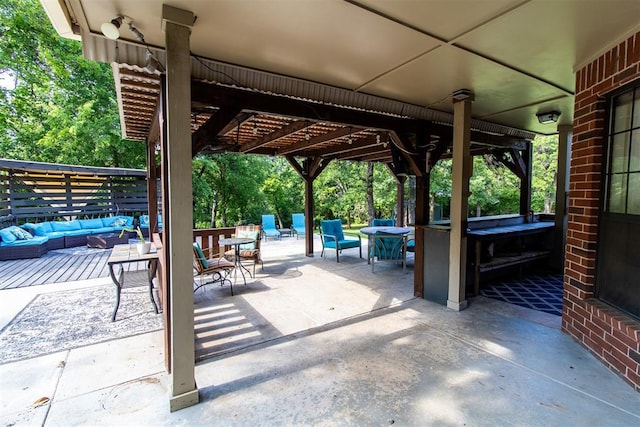 10517 SE 49th St, Oklahoma City, OK 73150 - view of patio / terrace with an outdoor living space and outdoor dining space