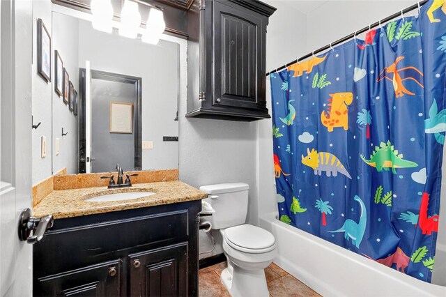 5901 NE Watts Rd, Elgin, OK 73538 - bathroom with vanity, shower / bathtub combination with curtain, and tile patterned floors