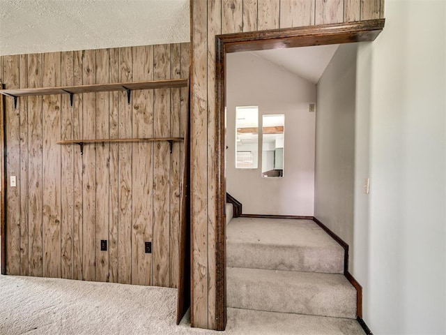 356818 E 1070th Rd, Prague, OK 74864 - stairs with carpet and vaulted ceiling