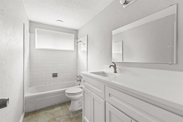 4800 SE 45th St, Oklahoma City, OK 73135 - full bathroom featuring a textured wall, a textured ceiling, vanity, and bathtub / shower combination