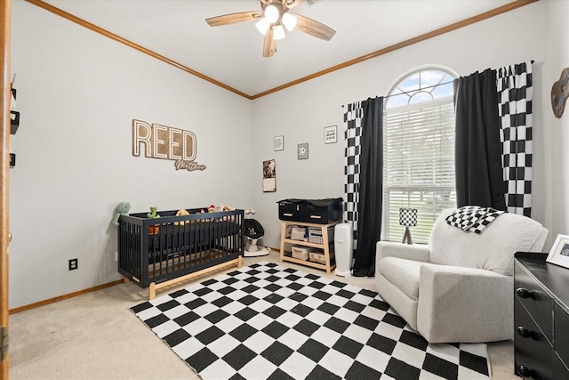 910796 S 3350th Rd, Wellston, OK 74881 - bedroom featuring crown molding, a crib, and ceiling fan