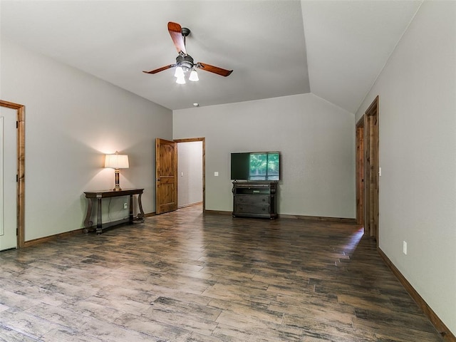 12905 S Mustang Rd, Mustang, OK 73064 - unfurnished living room featuring wood finished floors, a ceiling fan, and lofted ceiling