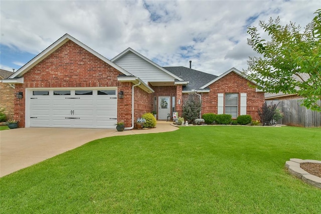 2221 NW 158th St, Edmond, OK 73013 - view of front of house with brick siding, a garage, driveway, and roof with shingles