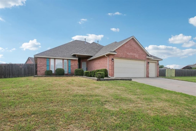 4605 Mackenzie Dr, Moore, OK 73160 - ranch-style house featuring an attached garage, brick siding, concrete driveway, and roof with shingles