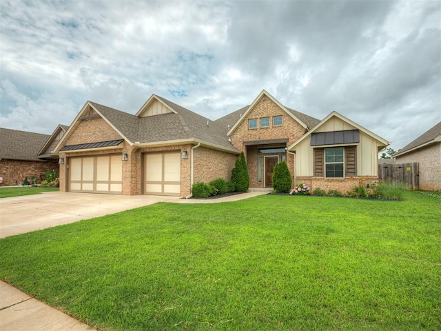 4821 Hidalgo Ave, Mustang, OK 73064 - craftsman-style home featuring a garage, board and batten siding, brick siding, concrete driveway, and roof with shingles