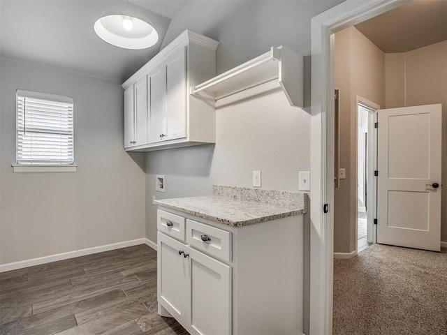 4821 Hidalgo Ave, Mustang, OK 73064 - washroom featuring hookup for a washing machine, cabinet space, and dark wood finished floors