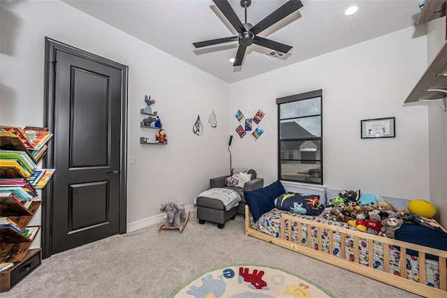2916 Wood Thrush Way, Edmond, OK 73012 - playroom with carpet floors, ceiling fan, and recessed lighting