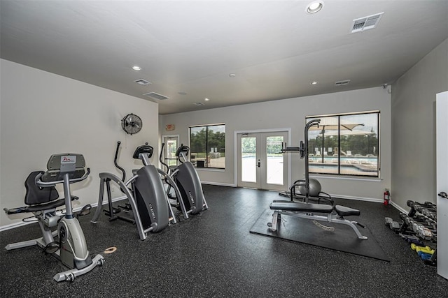2916 Wood Thrush Way, Edmond, OK 73012 - gym with french doors and recessed lighting