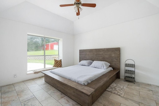 13848 Twin Ridge Dr, Edmond, OK 73034 - bedroom with access to exterior, ceiling fan, and light tile patterned flooring