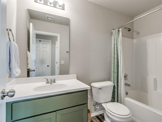 10408 NW 17th St, Oklahoma City, OK 73127 - bathroom with shower / tub combo, vanity, wood finished floors, and a textured wall