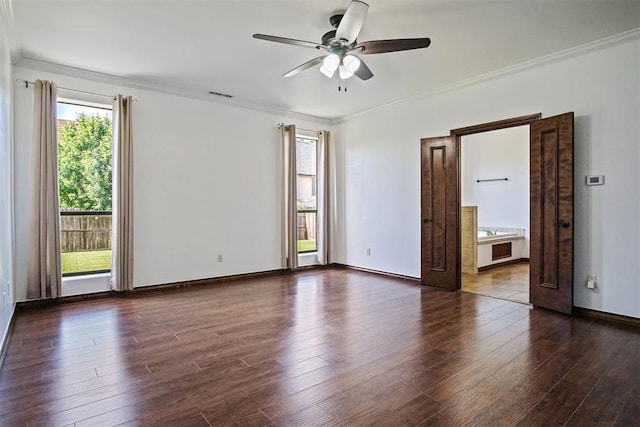 917 Erinova Dr, Yukon, OK 73099 - empty room with ornamental molding, a ceiling fan, and wood finished floors
