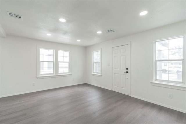 2220 SW 28th St, Oklahoma City, OK 73108 - entrance foyer featuring dark wood-style flooring and recessed lighting