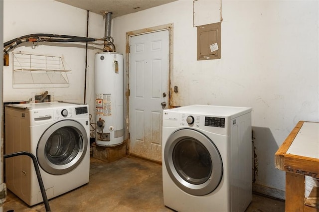 2120 E Robberts Ave, Kingfisher, OK 73750 - washroom featuring gas water heater, electric panel, and independent washer and dryer