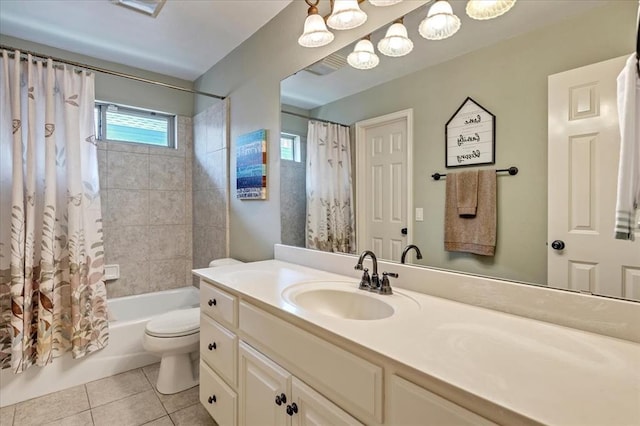 1716 NW 182nd St, Edmond, OK 73012 - full bathroom with vanity, shower / bathtub combination with curtain, and tile patterned floors