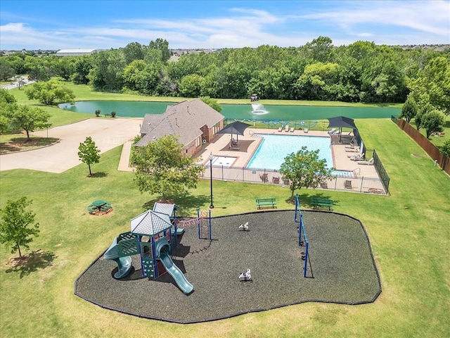 1716 NW 182nd St, Edmond, OK 73012 - bird's eye view of a pool area and a large body of water