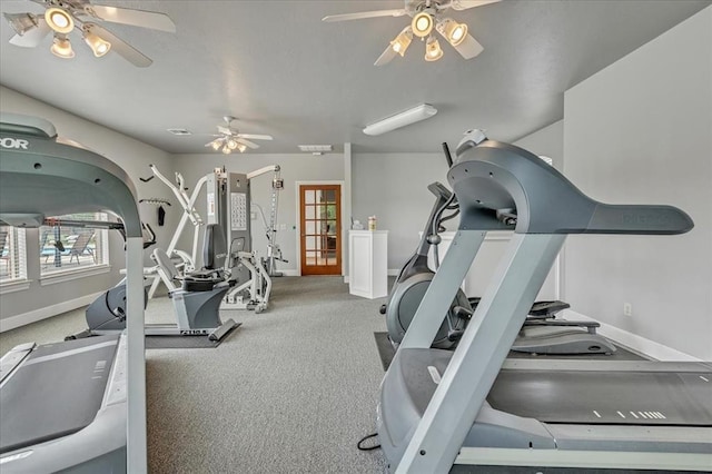 1716 NW 182nd St, Edmond, OK 73012 - workout area with a ceiling fan and baseboards