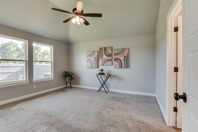 6420 SE 88th St, Oklahoma City, OK 73135 - spare room featuring carpet flooring, ceiling fan, and lofted ceiling