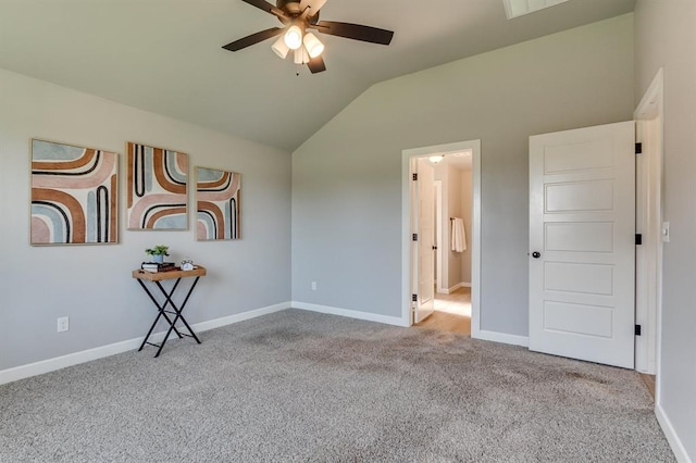 6420 SE 88th St, Oklahoma City, OK 73135 - unfurnished bedroom featuring vaulted ceiling, carpet flooring, and a ceiling fan