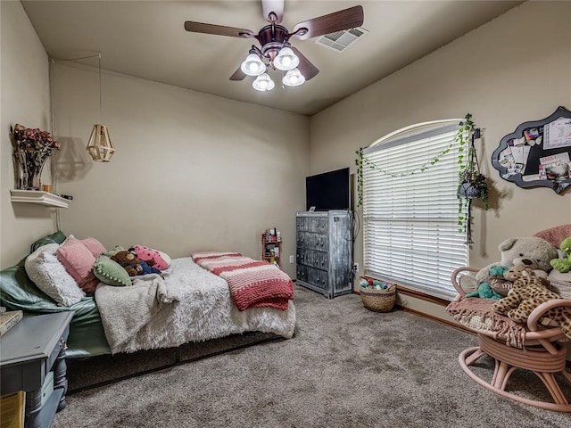 9021 NW 81st St, Yukon, OK 73099 - carpeted bedroom featuring lofted ceiling and ceiling fan